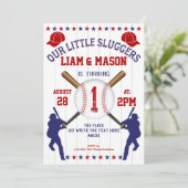 双子，男の子1歳の誕生日，リトルスラッガー，野球 招待状 (スタンド正面)