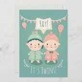 双子！ |男の子/女の子の赤ちゃんシャワー招待状 招待状 (正面/裏面)