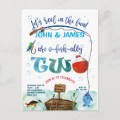 双子O-fish-ally魚釣りをテーマにした2回目の誕生日 インビテーションポストカード (正面)