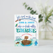 双子O-Fish-ally魚釣りをテーマにした3回目の誕生日 インビテーションポストカード (スタンド正面)