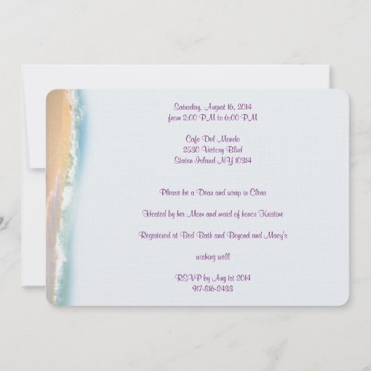 双安定回路のビーチのブライダルシャワー 招待状 (裏面)