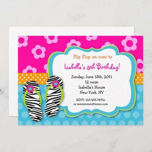 双安定回路のルアウ(ハワイ式宴会)のプールを囲んでのパーティの誕生日の招待状 招待状 (正面/裏面)