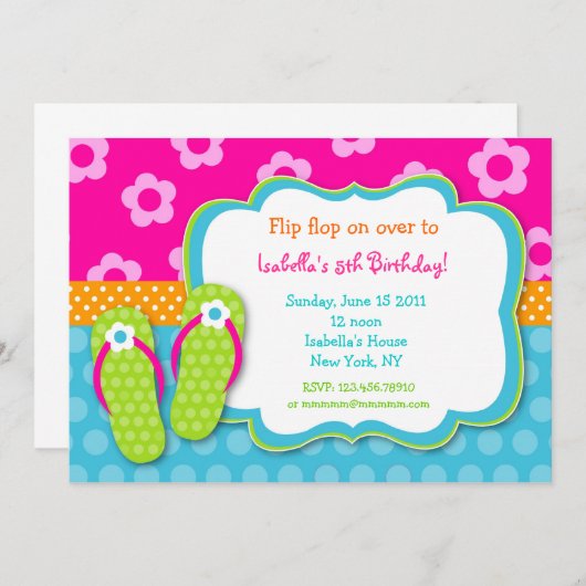 双安定回路のルアウ（ハワイ式宴会）のプールを囲んでのパーティの誕生日Invitaitons 招待状 (正面/裏面)