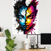 双対性を解き放つ – 強烈な抽象芸術顔アート ポスター (ホームオフィス)