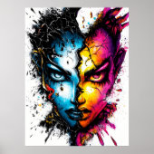 双対性を解き放つ – 強烈な抽象芸術顔アート ポスター (正面)
