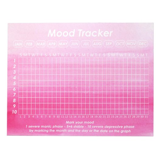 双極性障害症状のための有用なムードトラッカー ノートパッド (正面)
