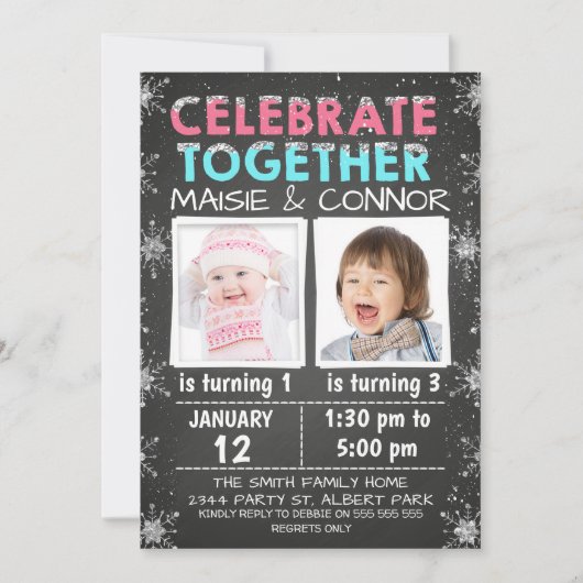双生児か共同冬の誕生日の招待状 招待状 (正面)