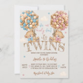 双生児が気球を持つ赤ちゃんシャワー 招待状 (正面)