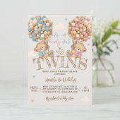 双生児が気球を持つ赤ちゃんシャワー 招待状 (スタンド正面)