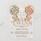 双生児が気球を持つ赤ちゃんシャワー 招待状 (正面/裏面)