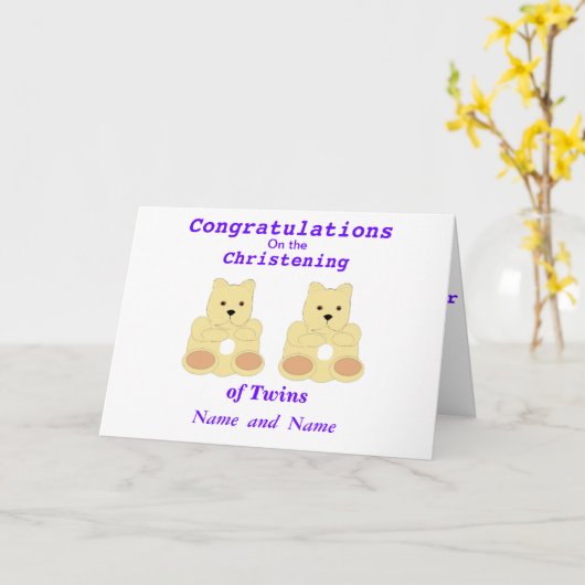 双生児に洗礼を施すお祝いは名前を加えます カード (黄色い花)