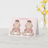 双生児のおもしろいなお祝いカード カード (黄色い花)