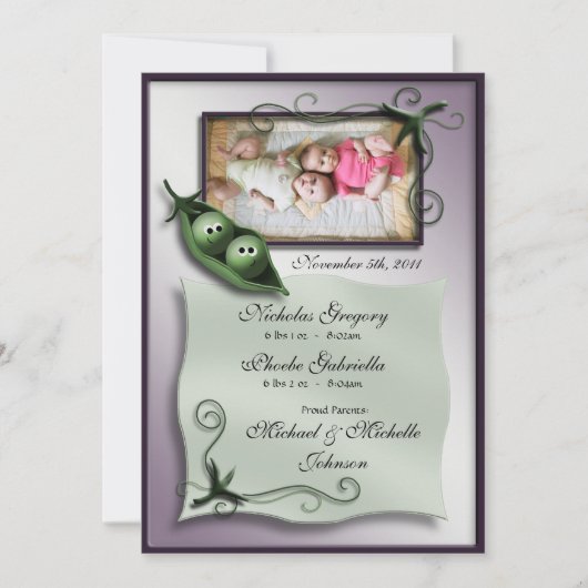 双生児のお知らせ内のエンドウ豆2 案内状 (正面)