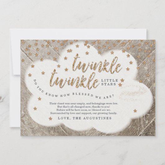 双生児のきらめきのきらめき少し星のベビーシャワー サンキューカード (正面)