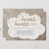 双生児のきらめきのきらめき少し星のベビーシャワー サンキューカード (正面/裏面)