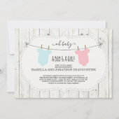 双生児のための素朴なベビーシャワーの招待状 招待状 (正面)