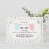 双生児のための素朴なベビーシャワーの招待状 招待状 (スタンド正面)