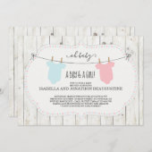 双生児のための素朴なベビーシャワーの招待状 招待状 (正面/裏面)