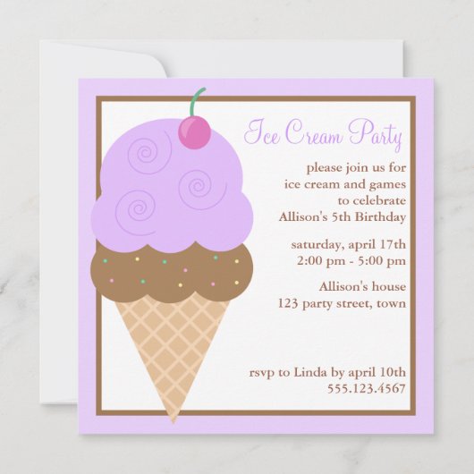 双生児のアイスクリームコーンの誕生会{2人の側面} 招待状 (裏面)