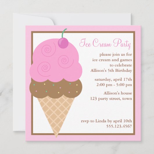双生児のアイスクリームコーンの誕生会{2人の側面} 招待状 (正面)