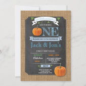 双生児のカボチャ第1最初1誕生会の招待 招待状 (正面)