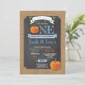 双生児のカボチャ第1最初1誕生会の招待 招待状 (スタンド正面)