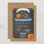 双生児のカボチャ第1最初1誕生会の招待 招待状 (正面/裏面)