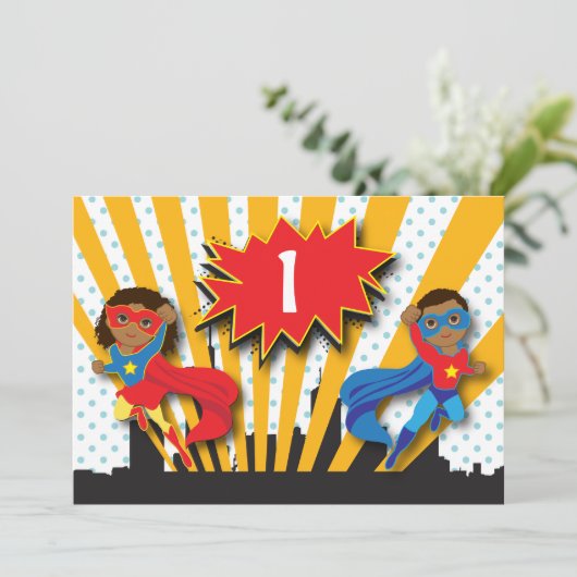 双生児のスーパーヒーローの誕生日 招待状 (スタンド正面)