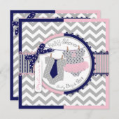 双生児のタイのチュチュのシェブロンのベビーシャワー 招待状 (正面/裏面)