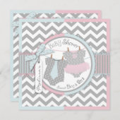 双生児のタイのチュチュのシェブロンのベビーシャワー 招待状 (正面/裏面)