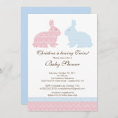 双生児のダマスク織のバニーのベビーシャワーの招待状の女の子の男の子 招待状