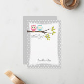 双生児のフクロウのサンキューカード(灰色) ノートカード (正面/裏面インサイチュ)