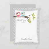 双生児のフクロウのサンキューカード(灰色) ノートカード (正面/裏面)