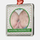 双生児のブロックの初めてのクリスマスのオーナメント メタルオーナメント (左)