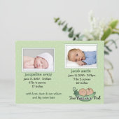 双生児のベビーの発表カード 案内状 (スタンド正面)