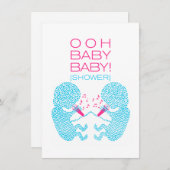 双生児のベビーシャワーの招待状の双生児の男の子 招待状 (正面/裏面)