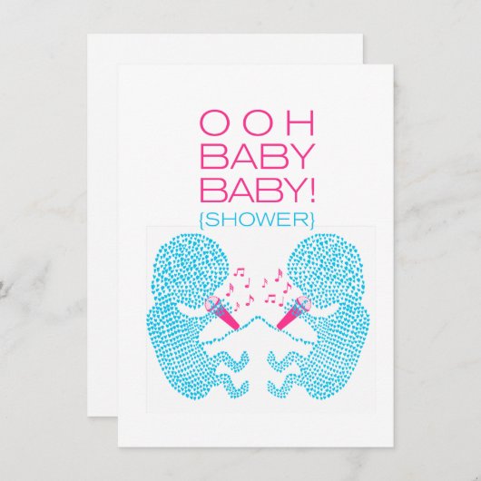 双生児のベビーシャワーの招待状の双生児の男の子 招待状 (正面/裏面)