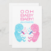 双生児のベビーシャワーの招待状の男の子および女の子 招待状 (正面/裏面)