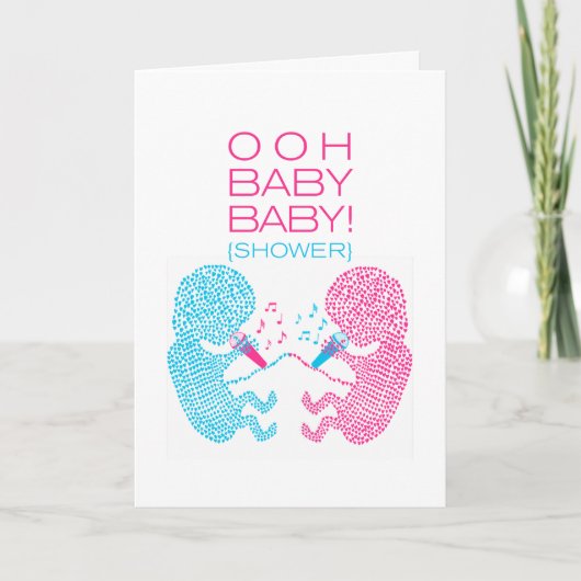 双生児のベビーシャワーの招待状の男の子および女の子 招待状 (正面)