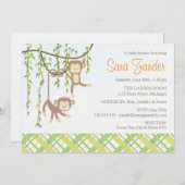 双生児のベビーシャワーの招待状-猿 招待状 (正面/裏面)