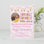 双生児の写真のきらめきの小さい星の誕生日の招待 招待状 (スタンド正面)