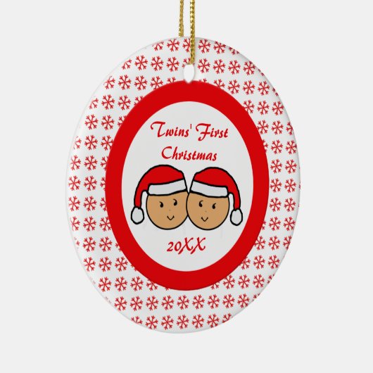 双生児の初めてのクリスマスのサンタの帽子のオーナメント セラミックオーナメント (右)