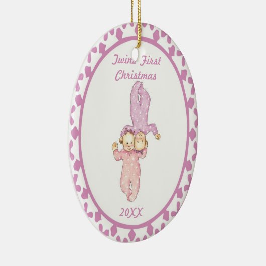 双生児の初めてのクリスマスの女の子の楕円形のオーナメント セラミックオーナメント (右)