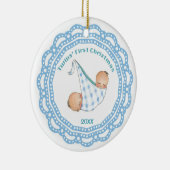 双生児の初めてのクリスマスの男の子のオーナメント セラミックオーナメント (右)