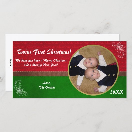 双生児の初めてのクリスマスカード シーズンカード (正面/裏面)