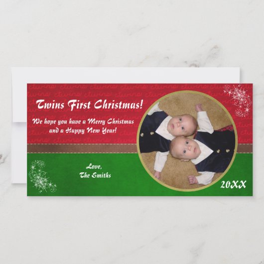 双生児の初めてのクリスマスカード シーズンカード (正面)