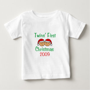 双生児の初めてのクリスマス ベビーTシャツ