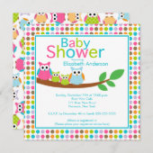 双生児の多数のベビーシャワーを持つお母さん及びパパのフクロウ 招待状 (正面/裏面)