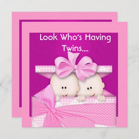 双生児の女の子のベビーシャワーの招待状 招待状 (正面/裏面)