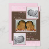 双生児の女の子の女の子の誕生の発表 案内状 (正面/裏面)